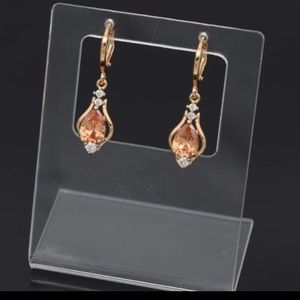 Clear Crystal Gold Stone Teardrop Hoop Earrings